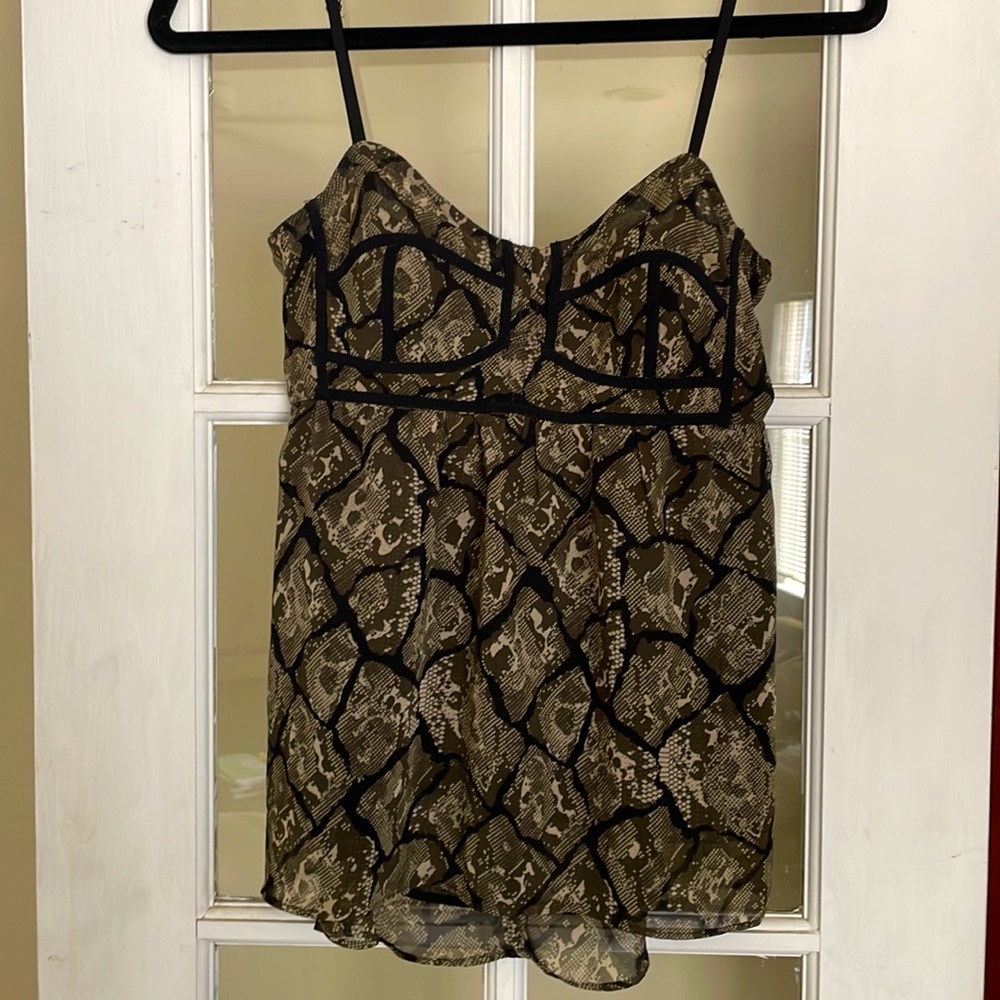 Green/Black Snakeskin Camisole With “Corset” Bust Detail, Size XS